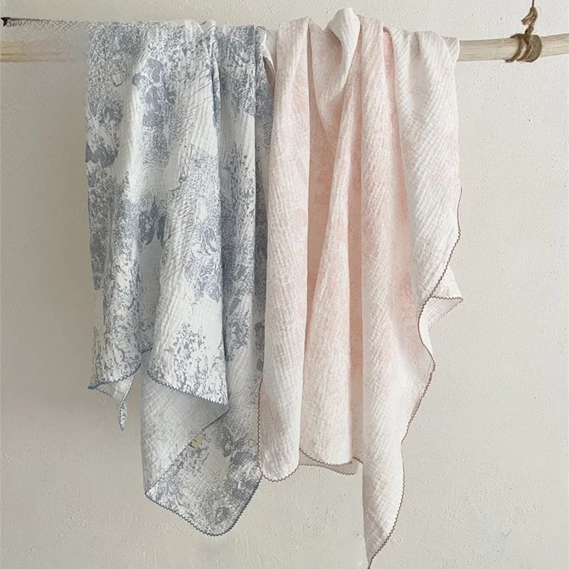 Baby Blanket Floral Soft Cotton Muslin Newborn Swaddle Wrap Receiving Blanket Quick Dry Bath Towel
