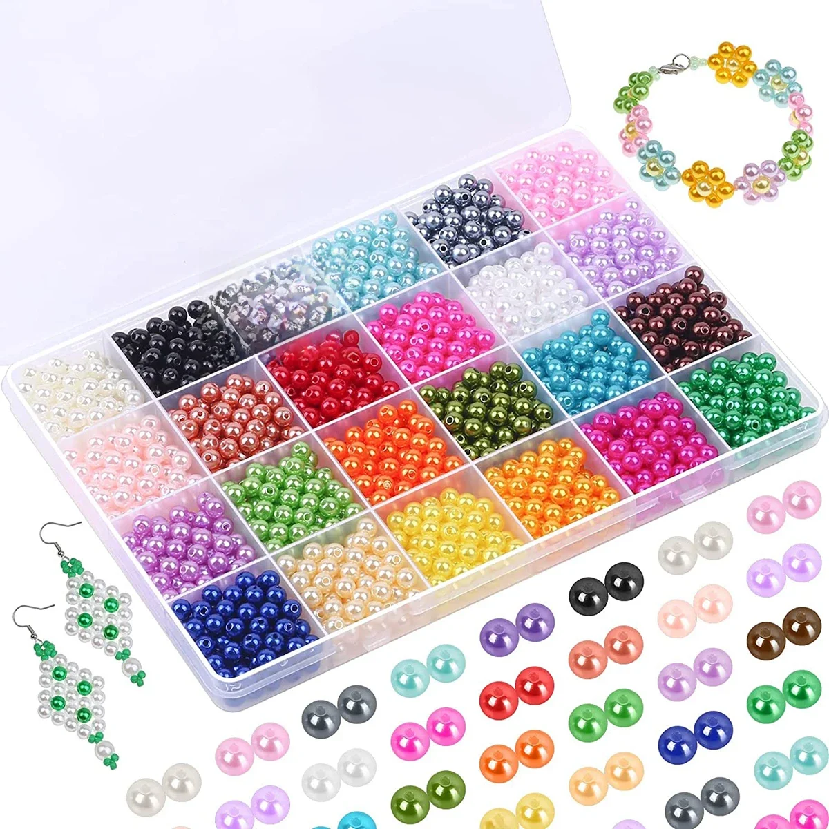1200pcs Pearl Beads for Jewelry Making Kit 6mm Round Colorful Loose Beads for Jewelry Making diy