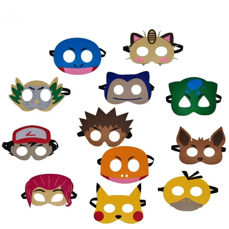 12Pcs Pokemon Felt Mask Anime Cosplay Pikachu Eevee Eye Mask Kids Birthday Party Decoration Dress Up
