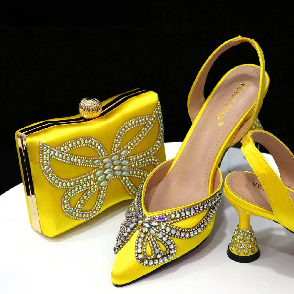 Venus Chan 2023 Yellow Classy Bowknot Pointed Toe Women's Shoes High Heel Elegant Sandals Shallow