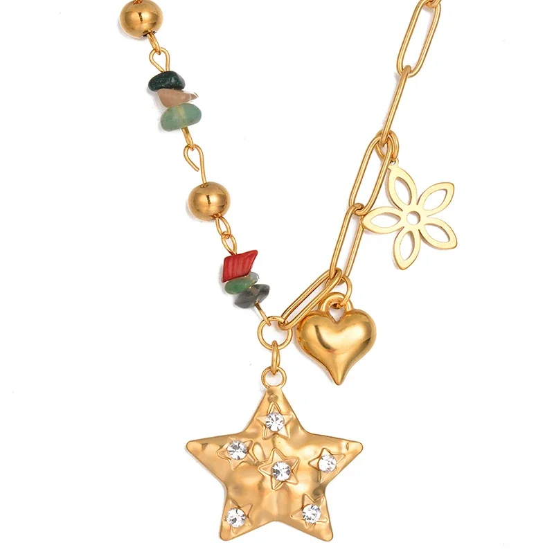 New Bohemia Star Pendant Stainless Steel Gold Plated Natural Stone  Necklaces for Women Beach