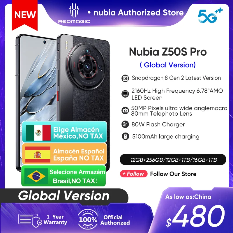 Nubia Z50S Pro 5G Global Version 120Hz AMOLED flexible Latest Version Snapdragon 8 Gen 2 Latest 50MP