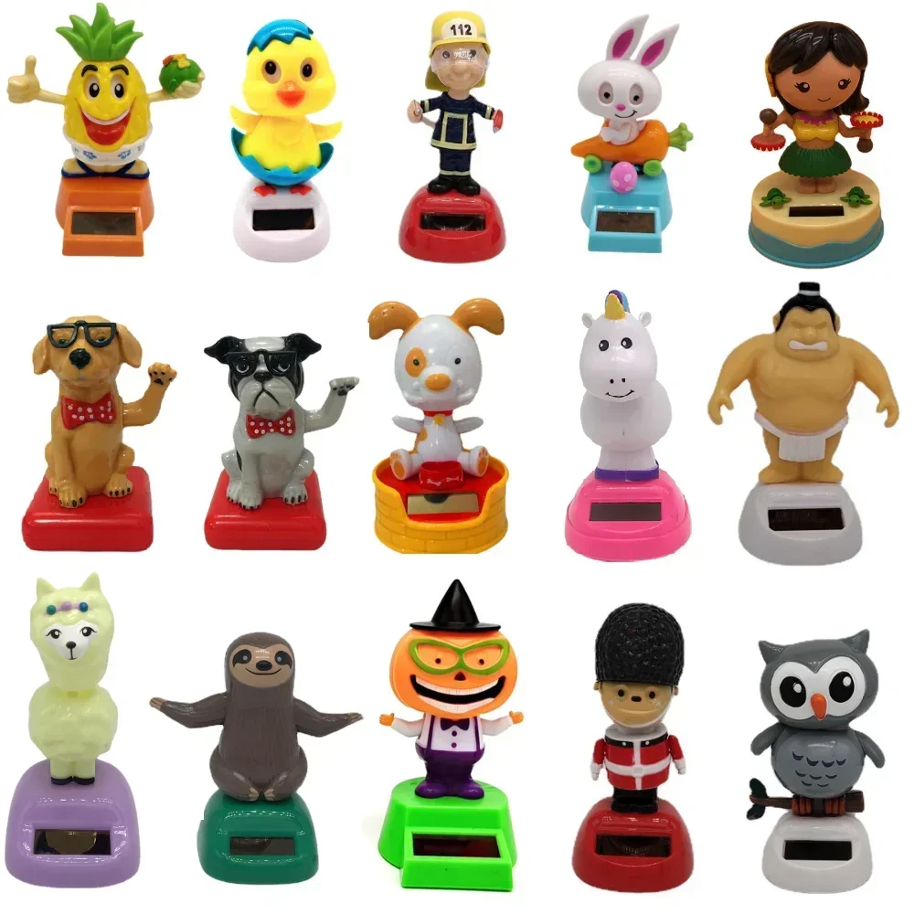 Solar Car Ornament Automatic Swing Alpaca Figurine Animal Doll Toy Sloth Miniature Car Accessories