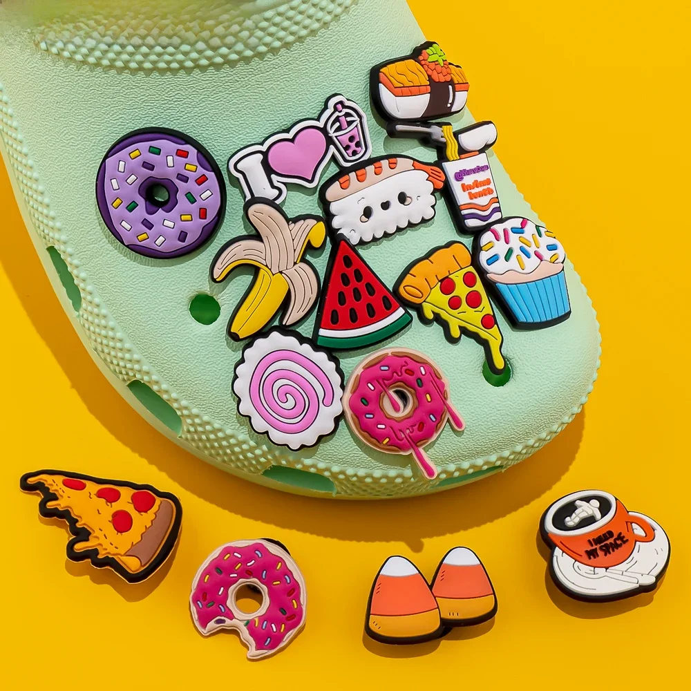 1pcs Food Series Charms Doughnuts Pizza Shoe Charms Sashimi Pin Buckle Banana Watermelon Shoe