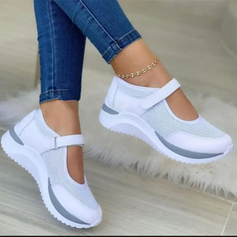 Round Head Knitted Women's Thick Sole Single Shoes Women's Large Size 36-43 Grid Casual Women's