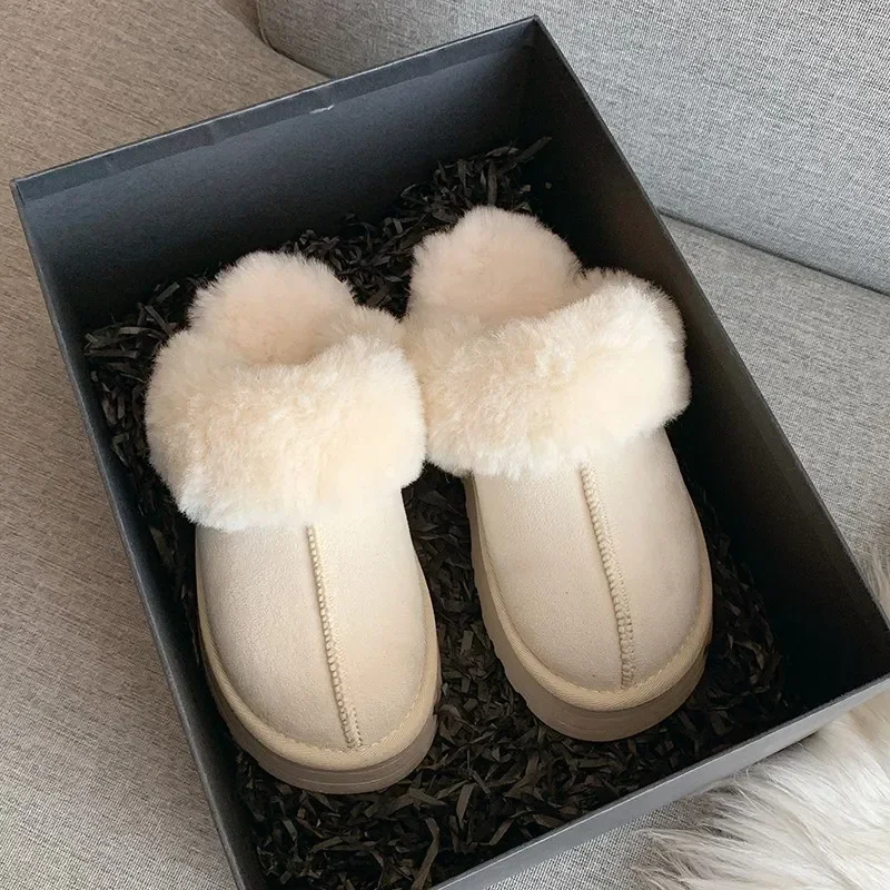 Fur Slippers Women Winter Plush Sandals  Luxury Slip on Platform Slides Female Thick Sole Designer