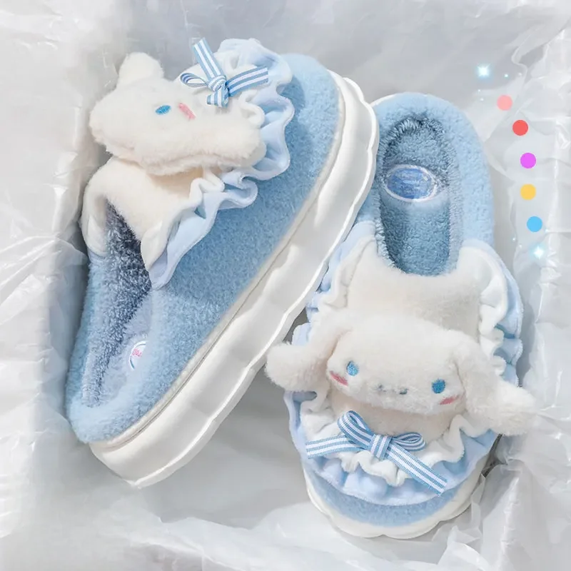 Sanrio Hello Kitty Cotton Slippers For Women My Melody Winter Thick Soft Sole Slides Indoor Floor