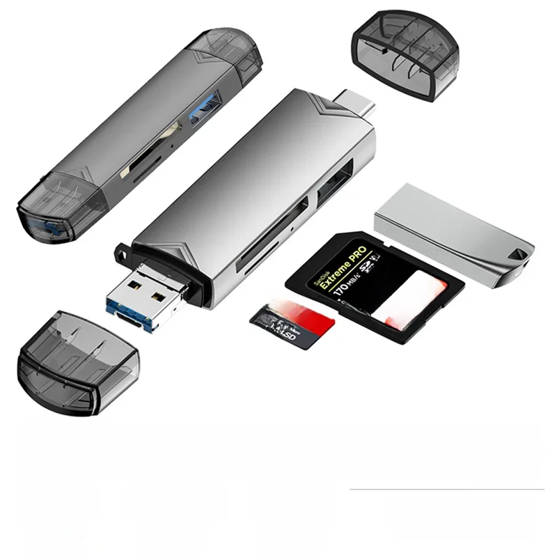 6 IN 1 Multifunctional USB C SD TF Card Reader USB 3.0 Card Adapter 5Gbps High Speed Micro Memory