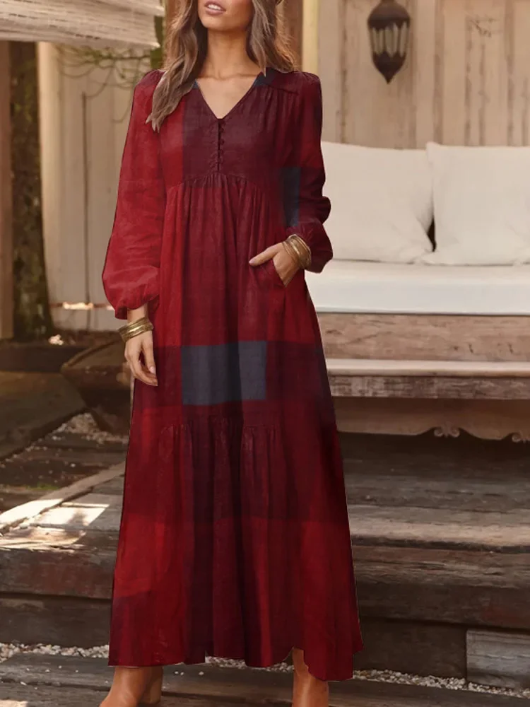 Elegant Women Maxi Shirt Dress ZANZEA Losse Long Sleeve Vestidos Autumn Vintage Ladies Plaid Dress