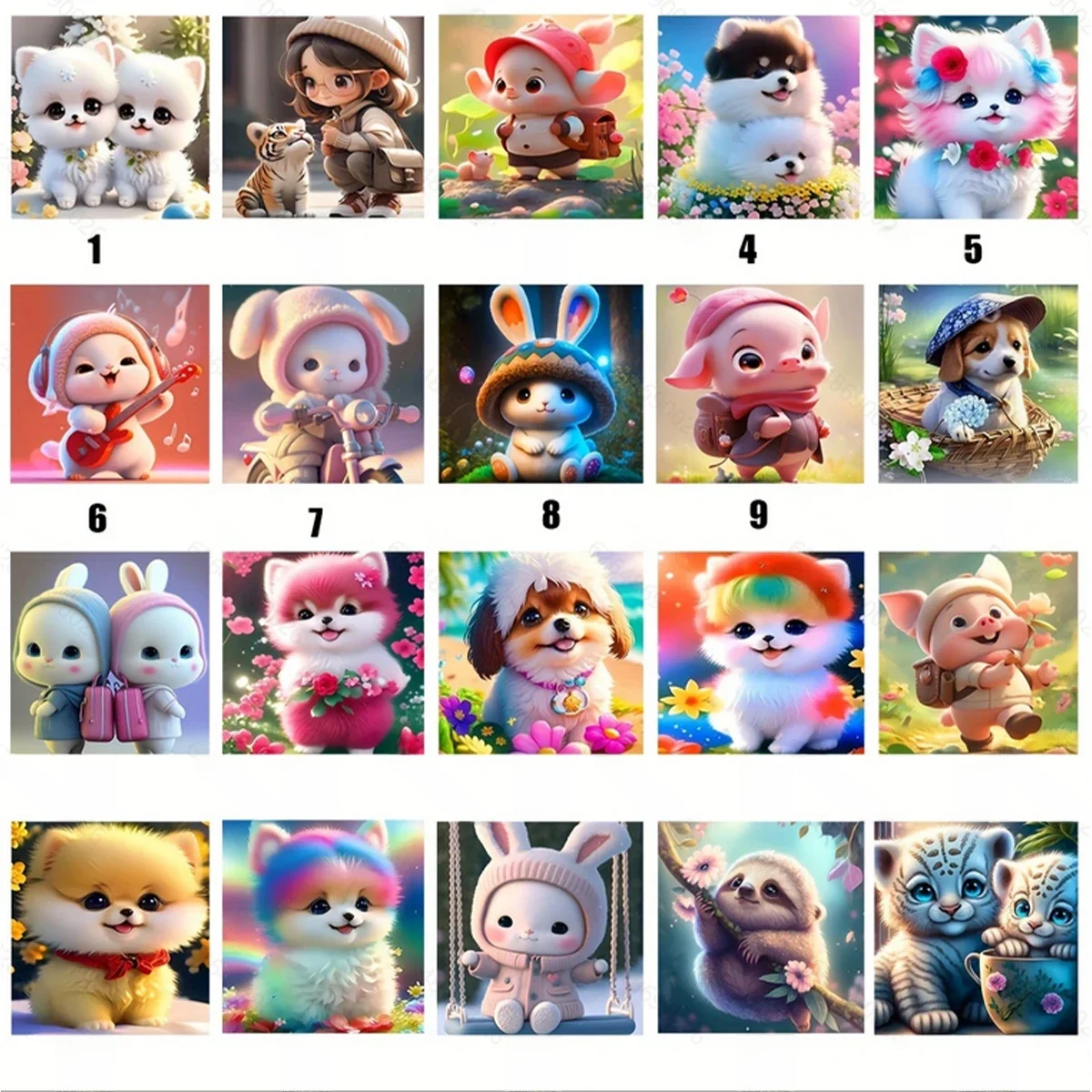 DIY Diamond Painting Round Diamond Cartoon Animals Pattern Full Diamond Mosaic Home Decoration