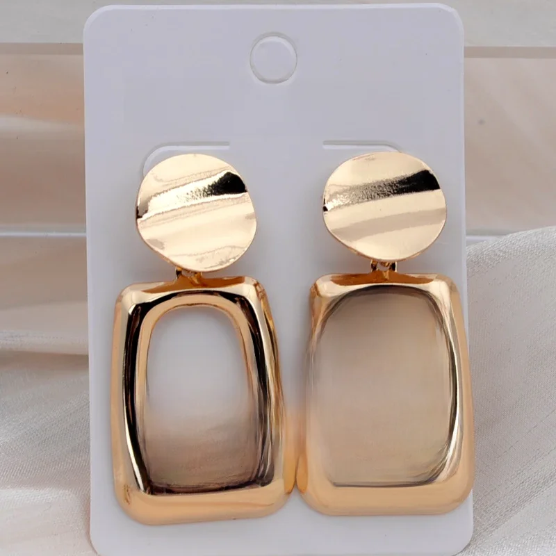 European Fashion Round Hollow Out Square Oval Drop Earrings for Women Wedding Party Classic Jewelry