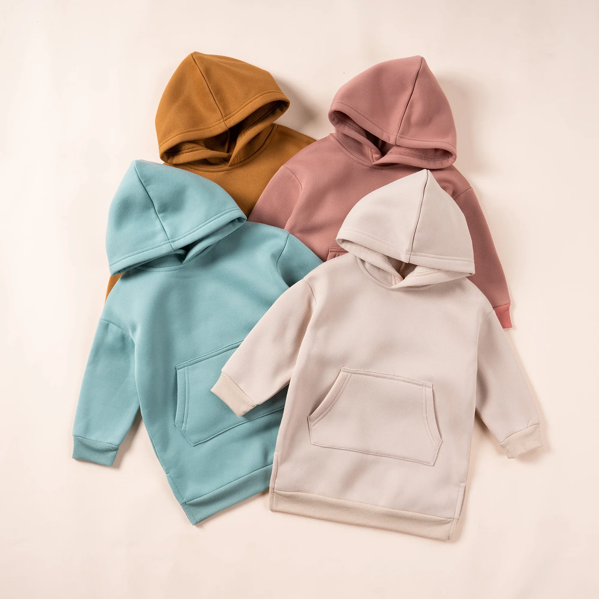 Autumn Girl Solid Pullover Hoodies Toddler Girl Thicken Loose Dress 1-6T Long Sleeve Fleece Clothes