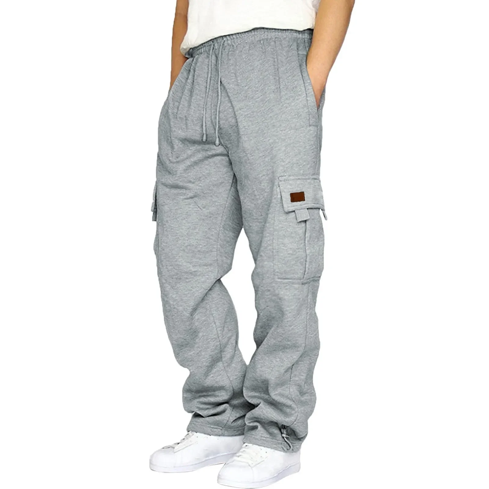 2023 Autumn Winter Men'S Jogger Pants Running Sportswear Pockets Loose Grey Sweatpants Casual Cargo