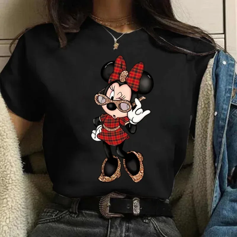 Y2k Minnie Mouse Disney T-shirt Women's Clothing Short Sleeve Tops Minnie Fashion Casual Kawaii