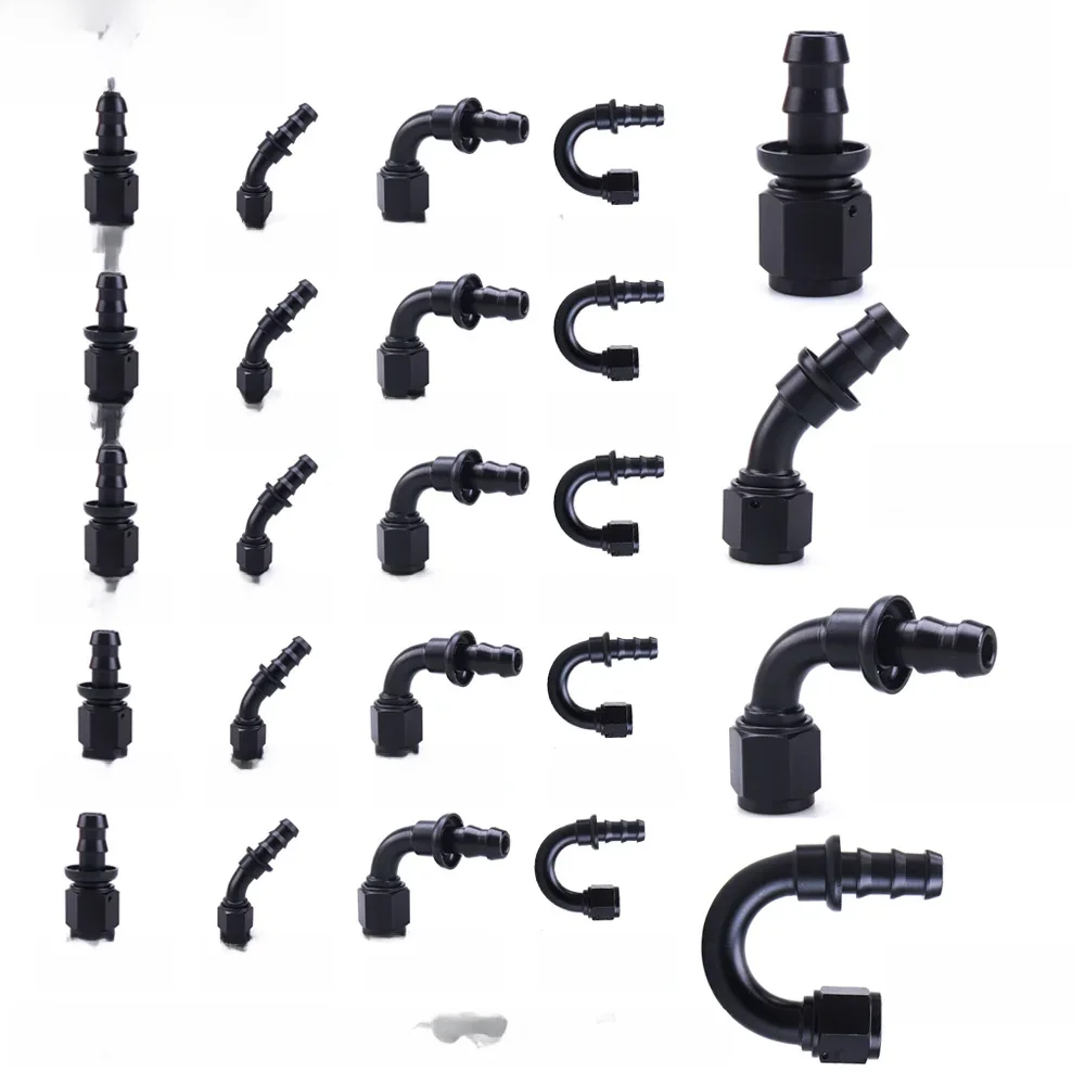 Uuiversal Aluminum AN4 AN6 AN8 AN10 Oil Fuel Fitting Oil Fuel Push On Hose 0 90 45 180 Degree Rubber