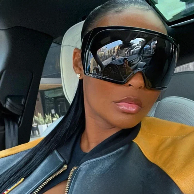 Oversized Punk Shield Sunglasses Women Men Big Frame 2024 Luxury Brand Steampunk Mask Sun Glasses