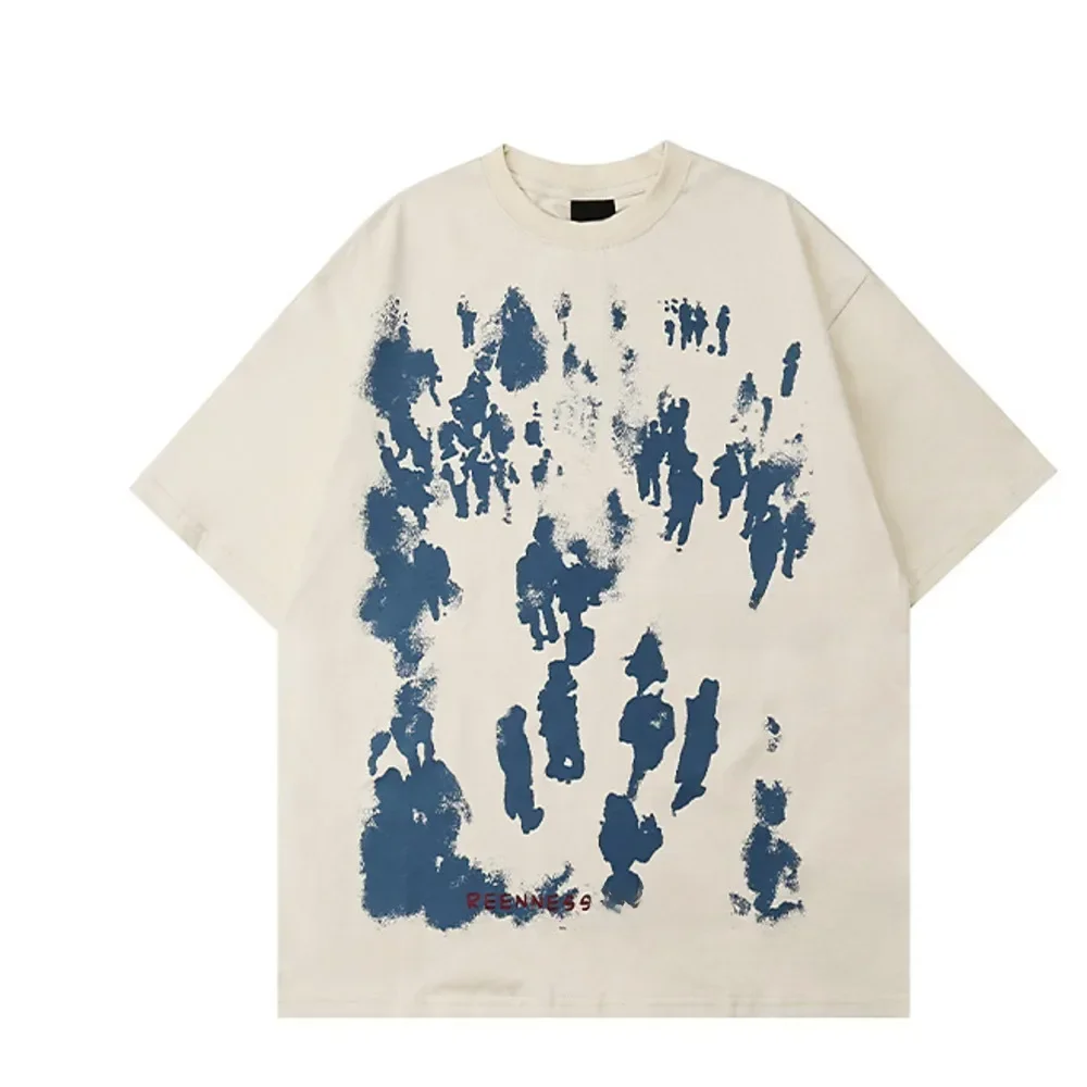 2023 Summer Men Short Sleeve Tshirts Hip Hop People Shadow Print T Shirts Streetwear Harajuku Casual