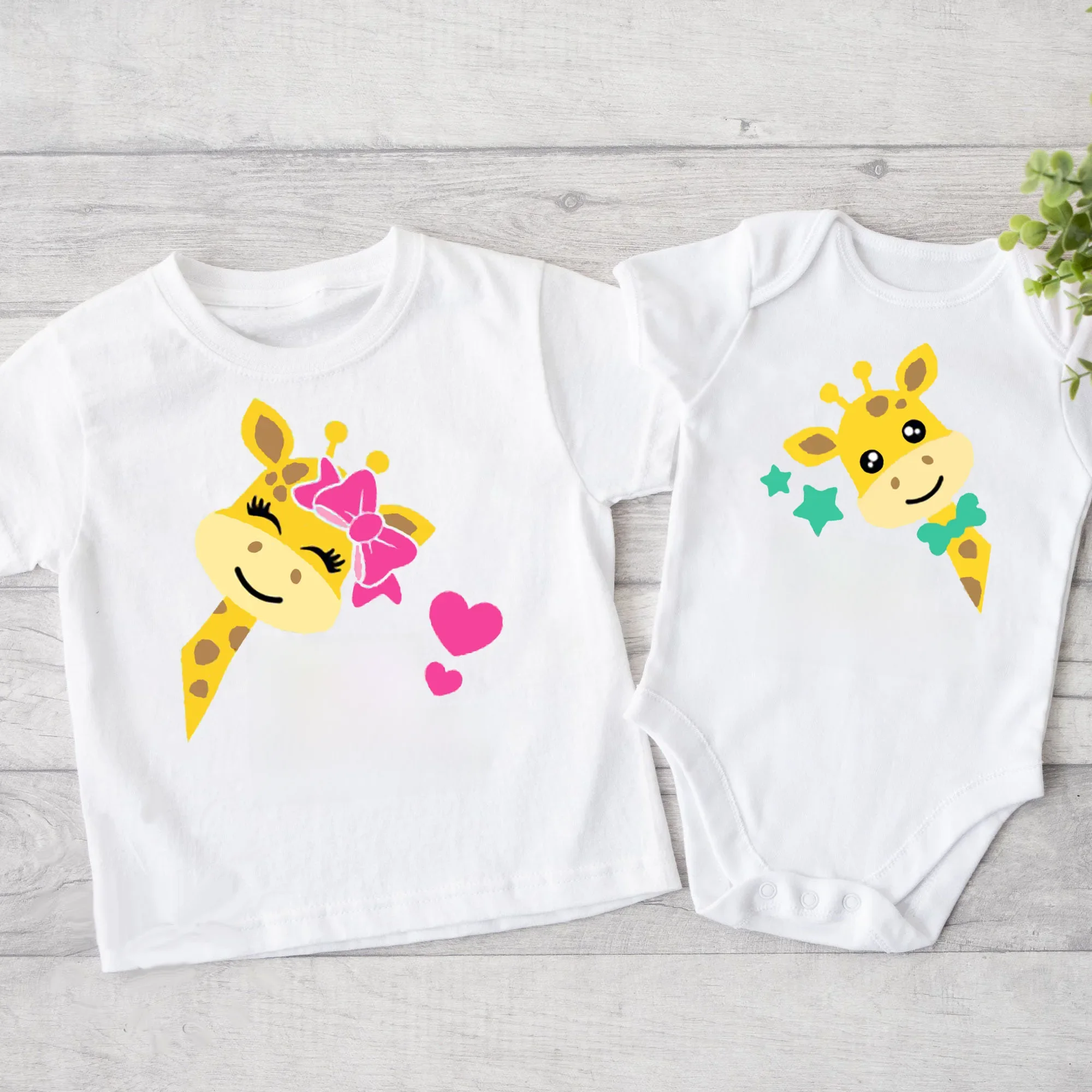 Big Sister Little Brother Family Matching Clothes Giraffe Print Boys Girls T-shirt Toddler Romper
