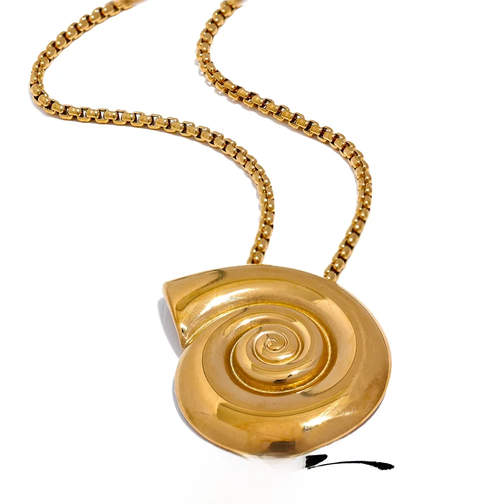 Yhpup Waterproof Stainless Steel Shell Conch Snail Pendant Necklace Earrings Set Gold Color 18K PVD