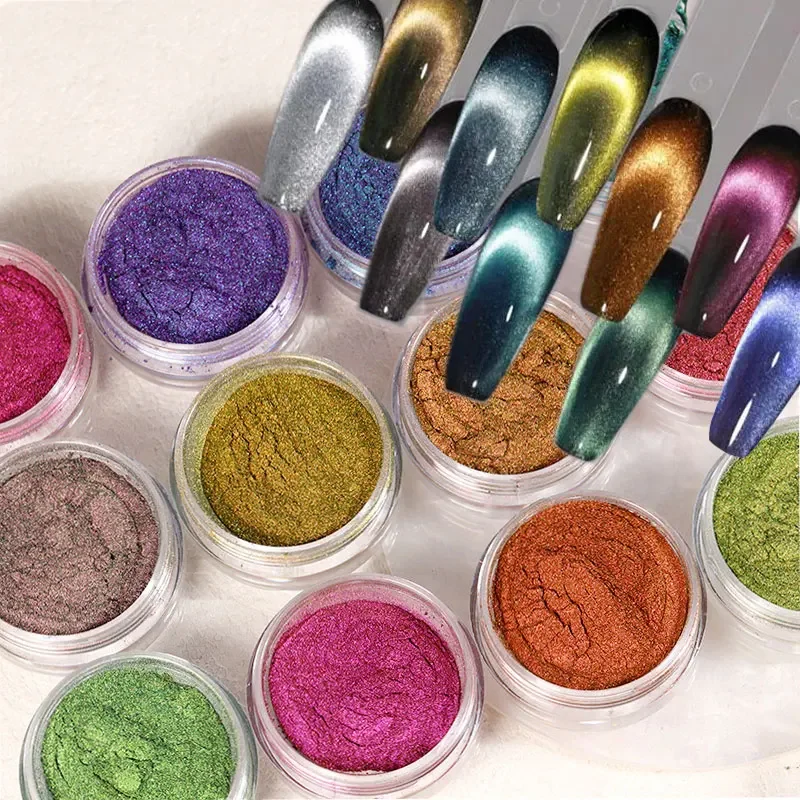 3D Chrome Cat Magnet Nail Glitter Powder Chameleon Shiny Nail Pigment Gel Nail Polish Supplies Magic