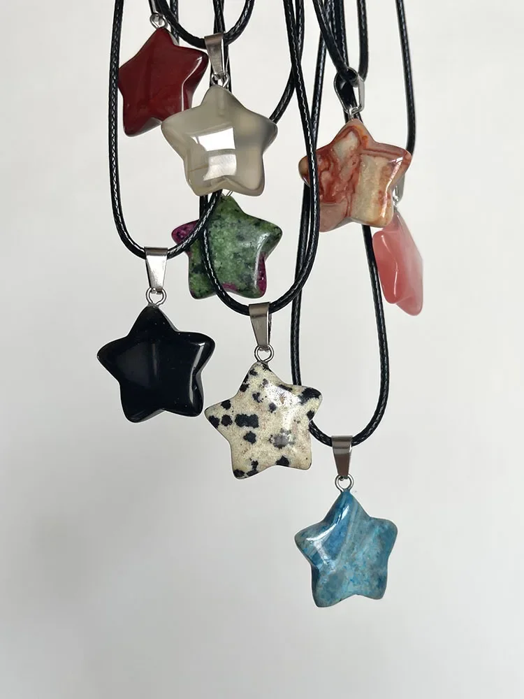 Trend Natural Stone Hexagon Crystal Rose Quartz Opal Star Pendant Necklace for Women Fluorite Lapis