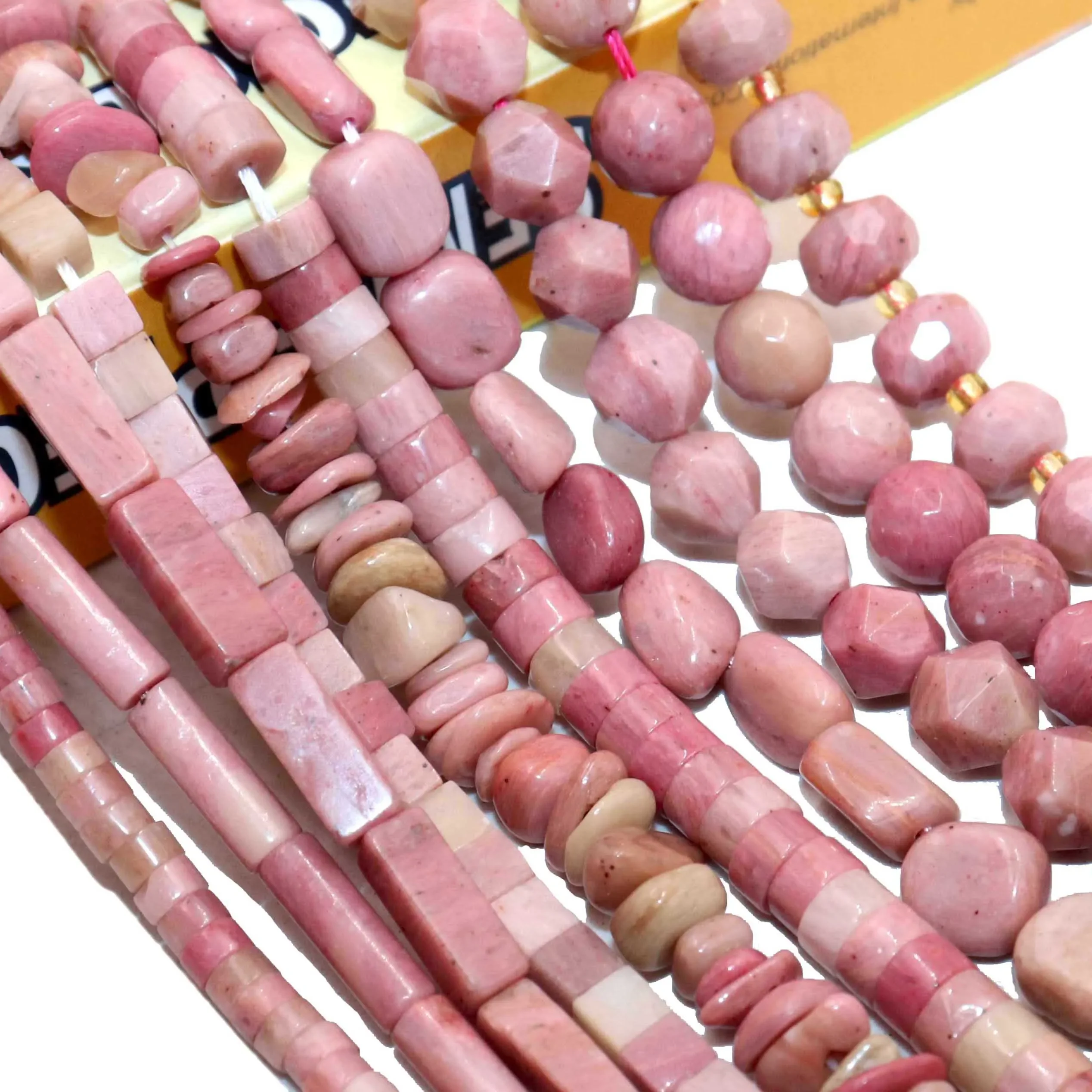 Natural Stone Red Rhodonite Beads Round Faceted Square Irregular Gravel Loose Beads For Jewelry