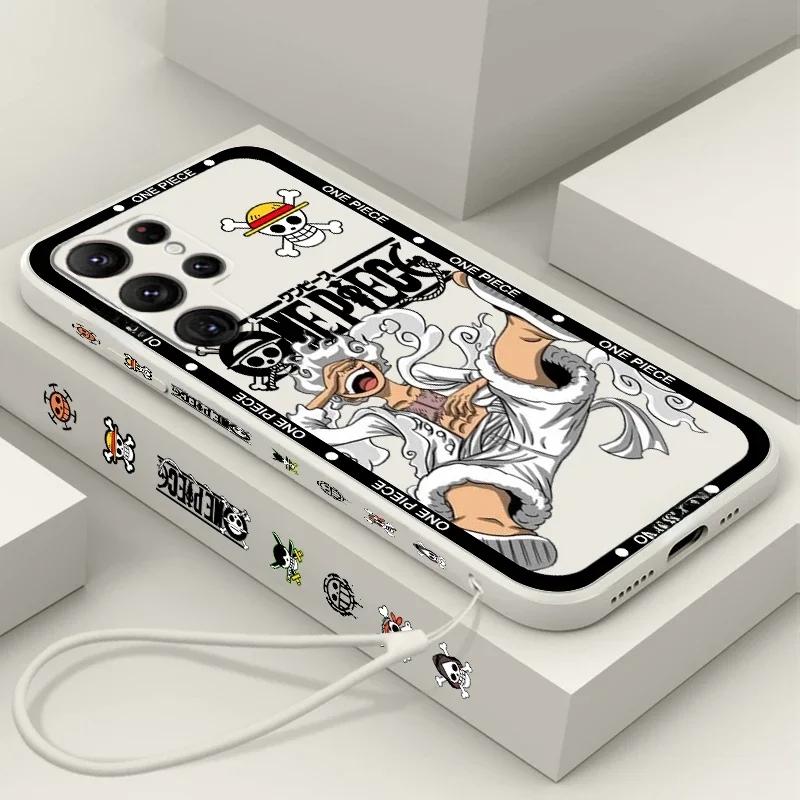 One Piece Luffy Cartoon Liquid Left Rope For Samsung Galaxy S24 S23 S22 S21 S20 FE S10 Ultra Plus