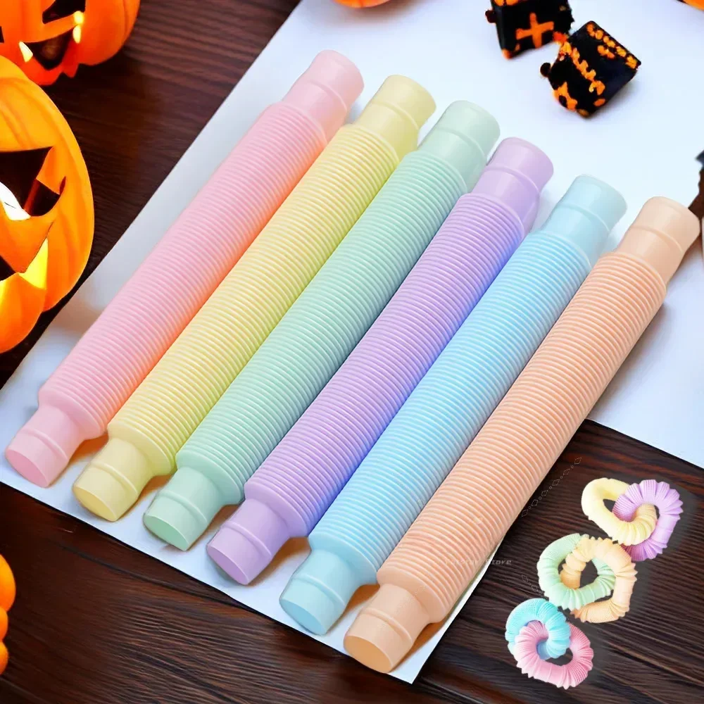 6 Pcs/Pack Pop Tubes Sensory Toys Fidget Pop Tube Stress Relief Decompression Finger Toy Telescopic