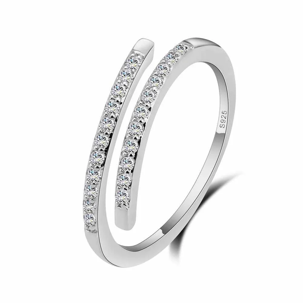 Beautiful Thin Ring Design for Lady Resizable Jewelry 925 Sterling Silver Color Sparking White