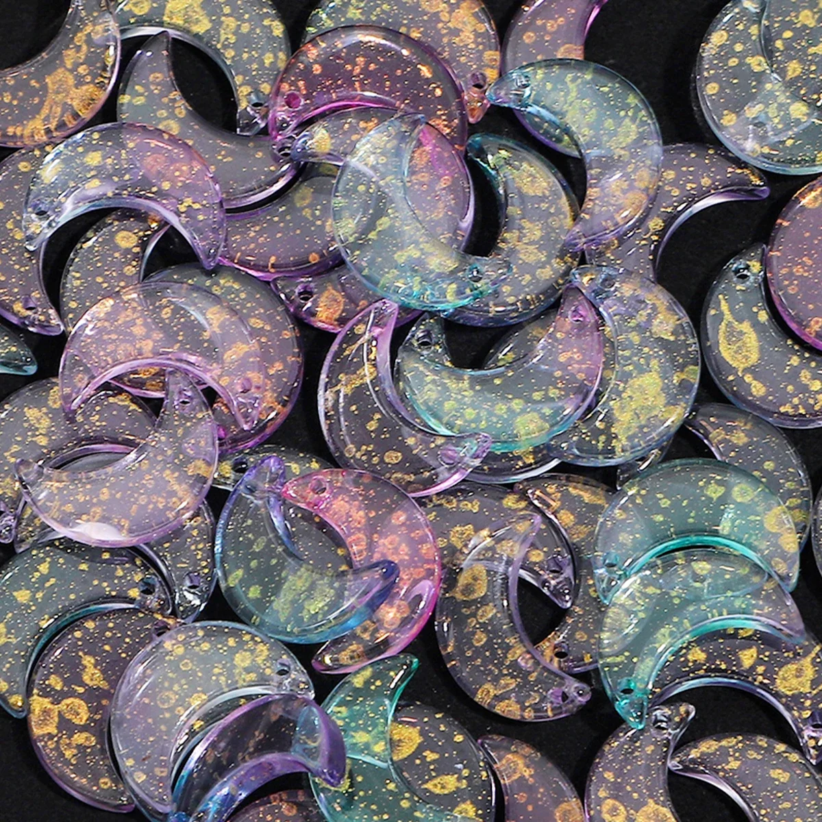 10 pieces of glass transparent moon shaped loose beads, handmade DIY bracelet, necklace, ear jewelry
