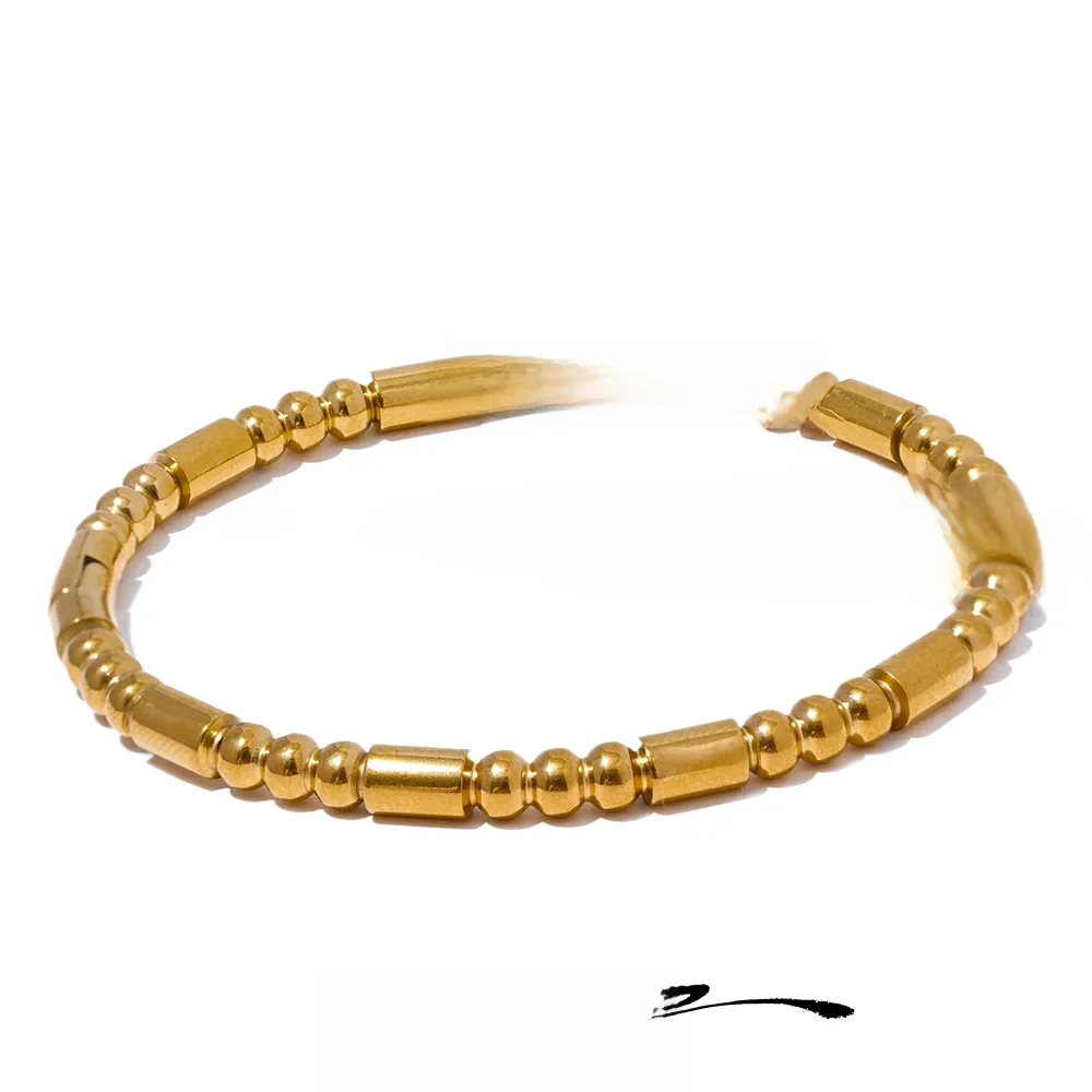 Yhpup 57mm Waterproof Stainless Steel Cast Bead Bracelet Bangle Statement Metal Texture Wrist