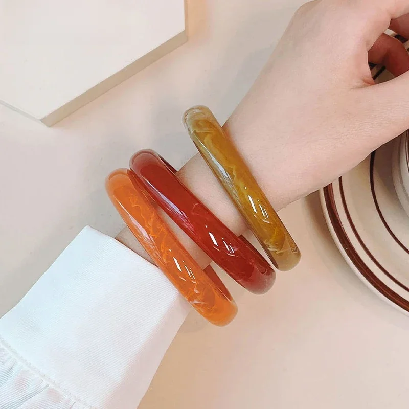 3pcs New Vintage Resin Acrylic Bangle Set for Women Jewelry Korean Cuff Bangles Bracelets with
