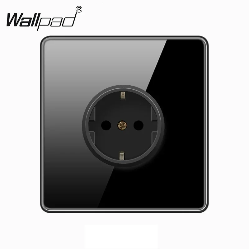 Black Full Glass Design Wallpad EU German Russia Wall Power Electrical Sockets and 1 2 3 4 Gang Switches Big Button with LED