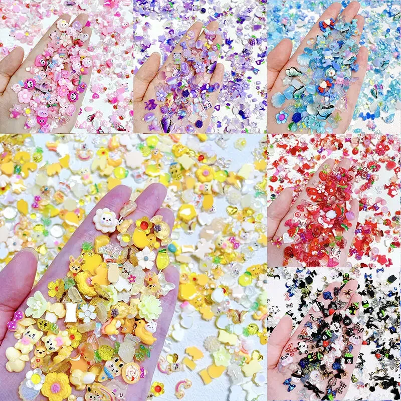 30pcs Randomly Mixed Resin Cartoon Cute Nail Charm Butterfly Flower Animal Nail Art Decoration DIY