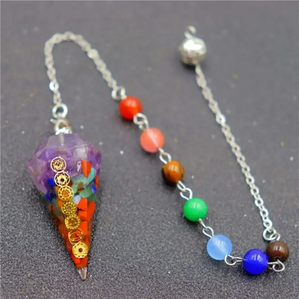 7 Chakra Energy Healing Chakra Orgone Pendulum for Dowsing Divination Natural Crystal Stone Pendant