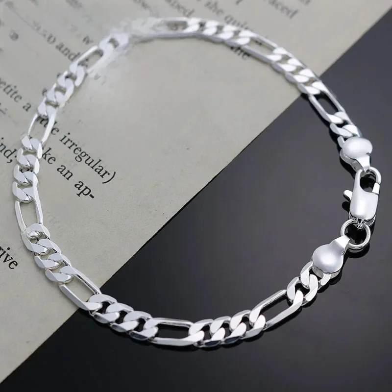 Charm 925 Sterling Silver Bracelets for Women Simple Fine 4MM Chain Fashion Wedding Party Christmas