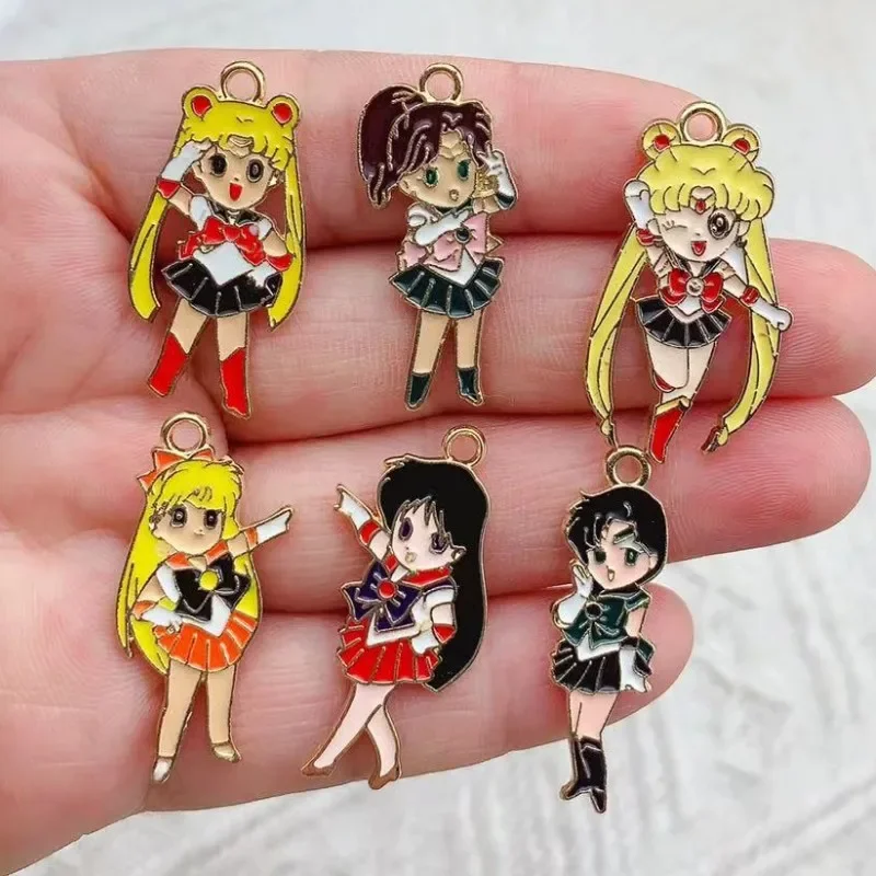 10pcs Enamel Cartoon Girl Charm for Jewelry Making Bulk Kawaii Anime Earring Pendant Necklace