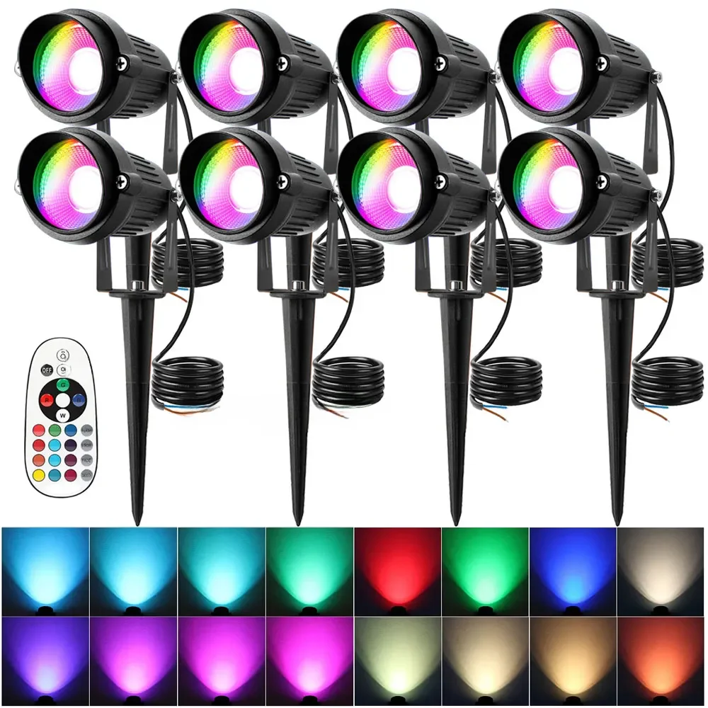IP65 Outdoor LED Landscape Light 10W RGBW Buried Lamp Remote Control 16 Color Change Spike Spotlight