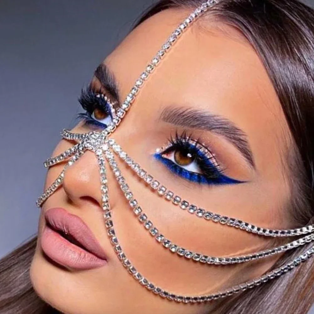 Layered Face Chain Mask Jewellery Decoration Accessories Hair Rhinestone Headdress Glitters