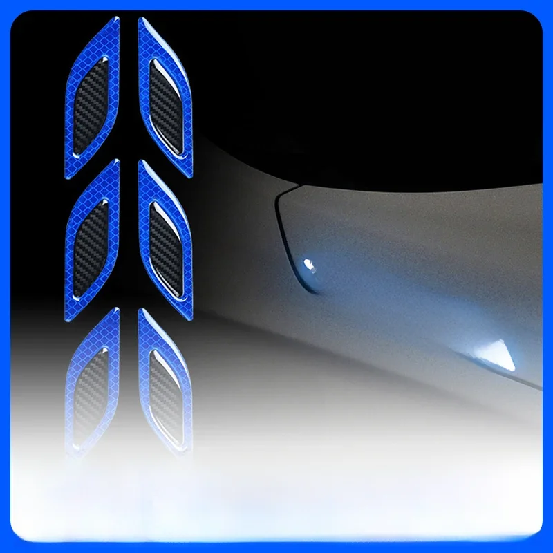 6pcs Car 3D Reflective Carbon Fiber Sticker Fashion Car Styling Reflective Strips Night Safety