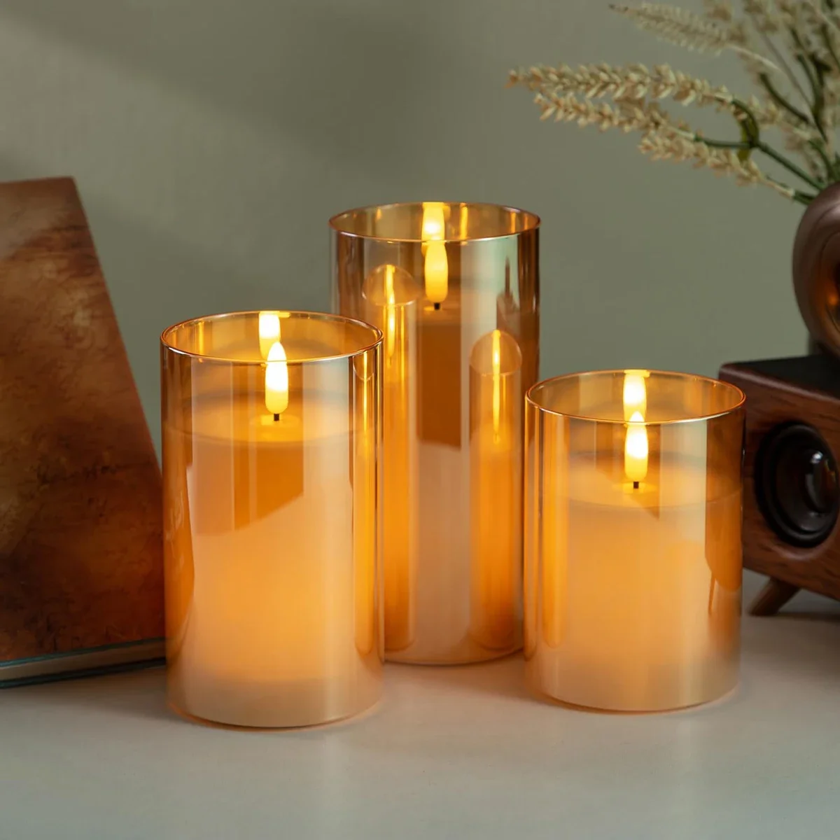 LED Flameless Candles with Remote, Glass Battery Operated Flickering Light for Festival Wedding Home