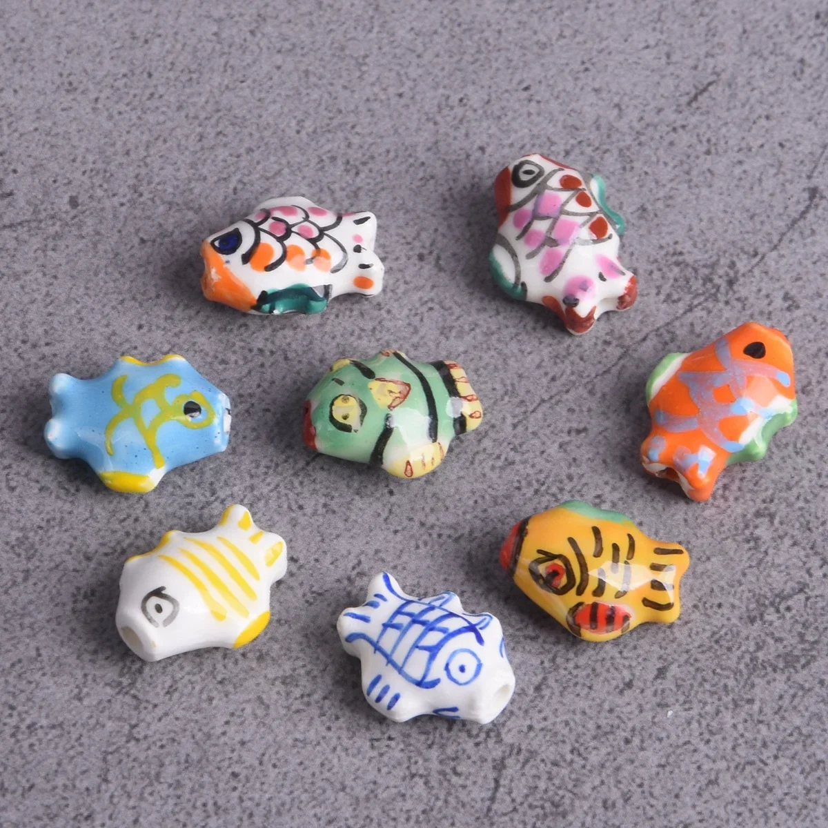 5pcs Fish Shape 12x15mm Handmade Painting Ceramic Porcelain Loose Beads For Jewelry Making DIY