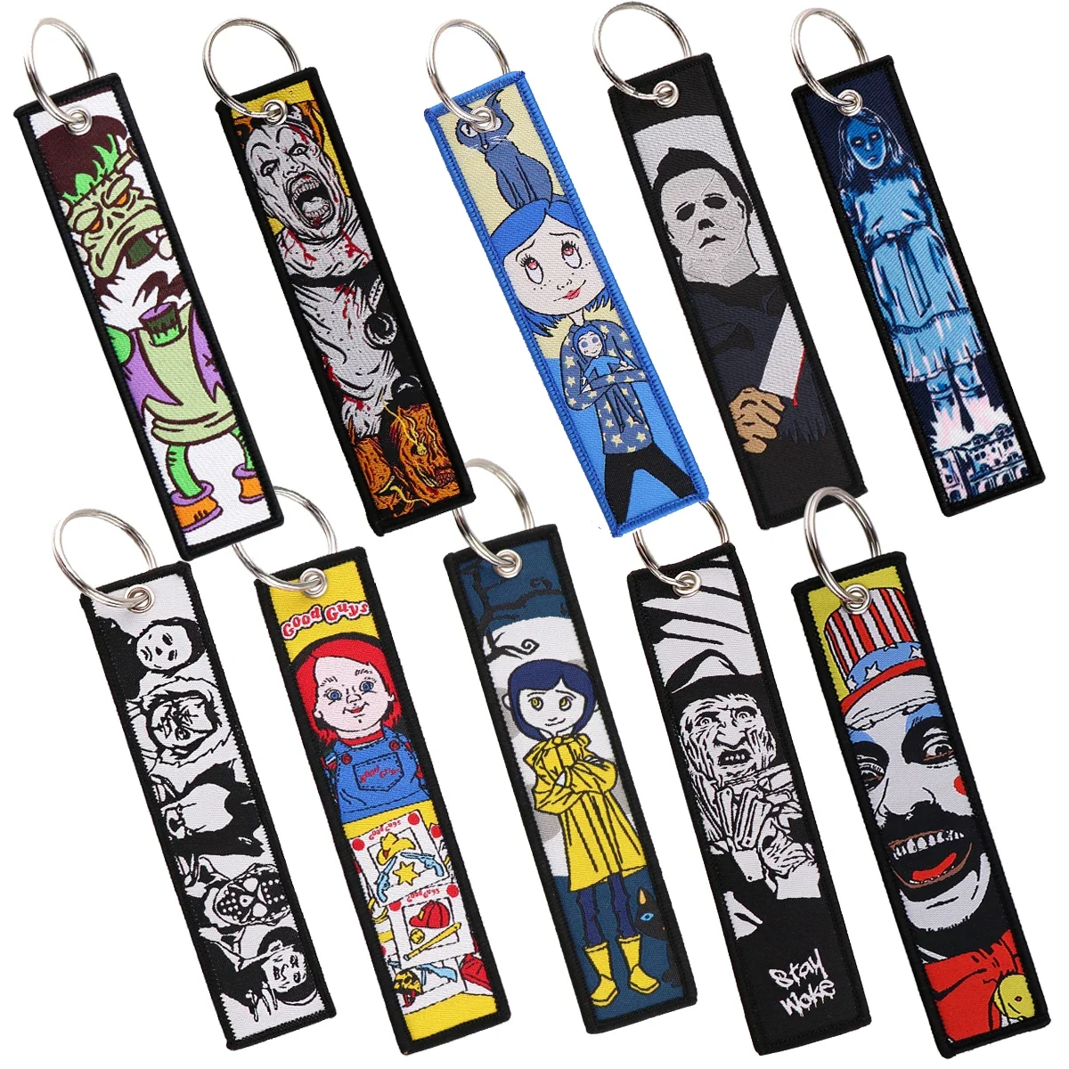 Halloween Collection Embroidery Key Fobs Horror Key Tag Motorcycles Car Keychain For Friend Fashion