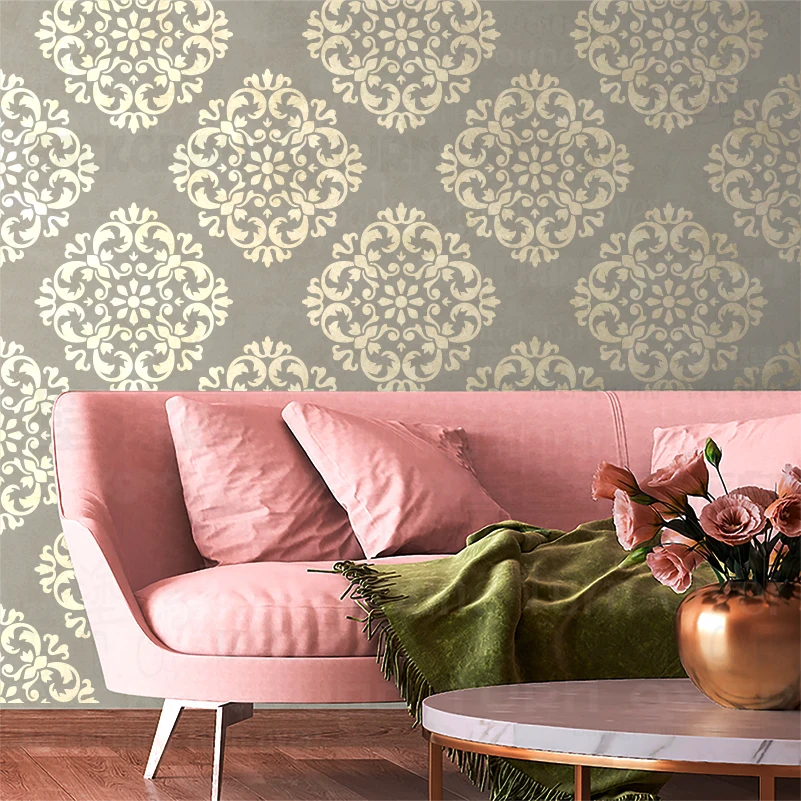 40cm - 80cm Wall Stencil For Painting Plaster Decorative Template Furniture Makers To Damask Vintage Retro Baroque Rococo S418