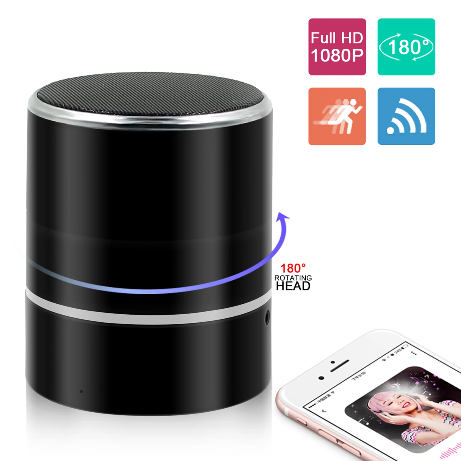 WiFi Camera 240° Viewing Angle Full HD 1080P Nanny Cam with Bluetooth Speaker for Home Security Store Office