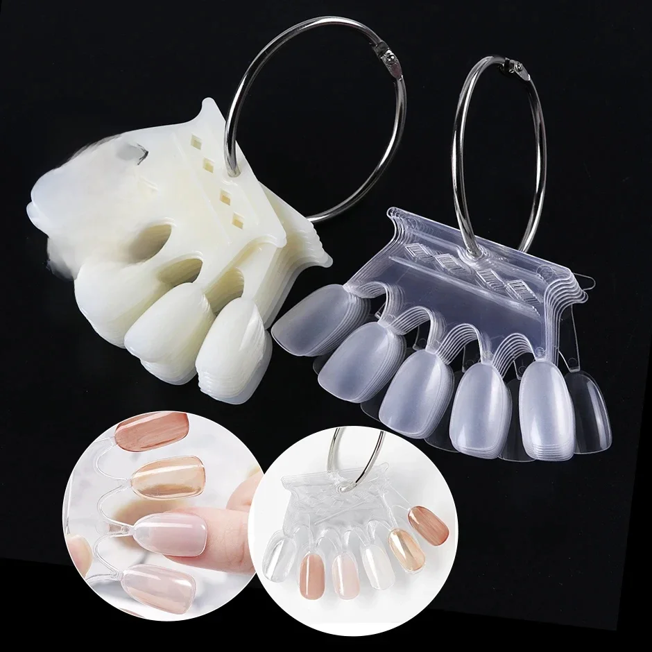 50pcs Crown Shape False Nail Tip Display Clear Natural Color Card Polish Gel Stand Board with Ring
