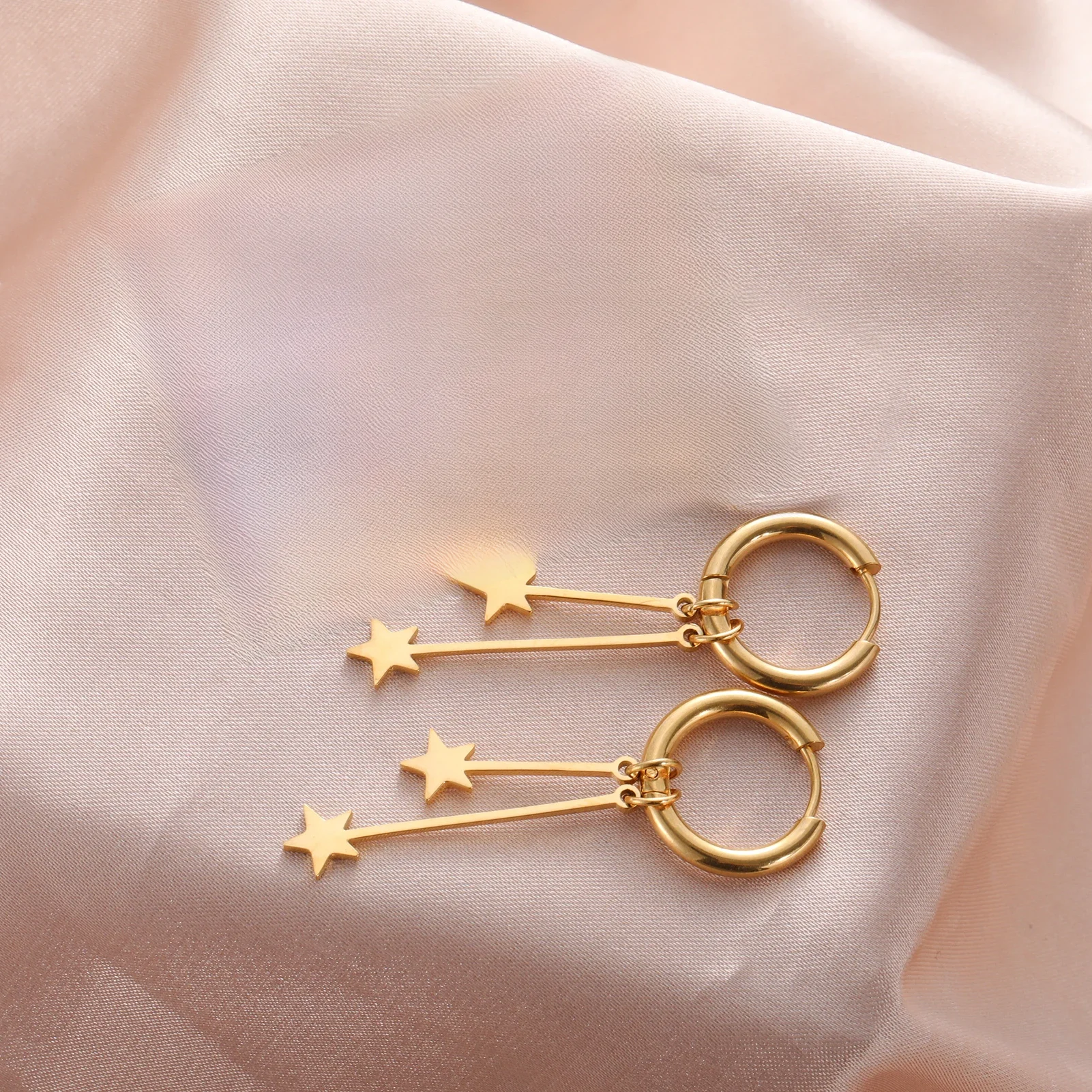 Skyrim Stainless Steel Gold Color Hoop Earrings Women Heart Star Saturn Pendant Tassel Earrings