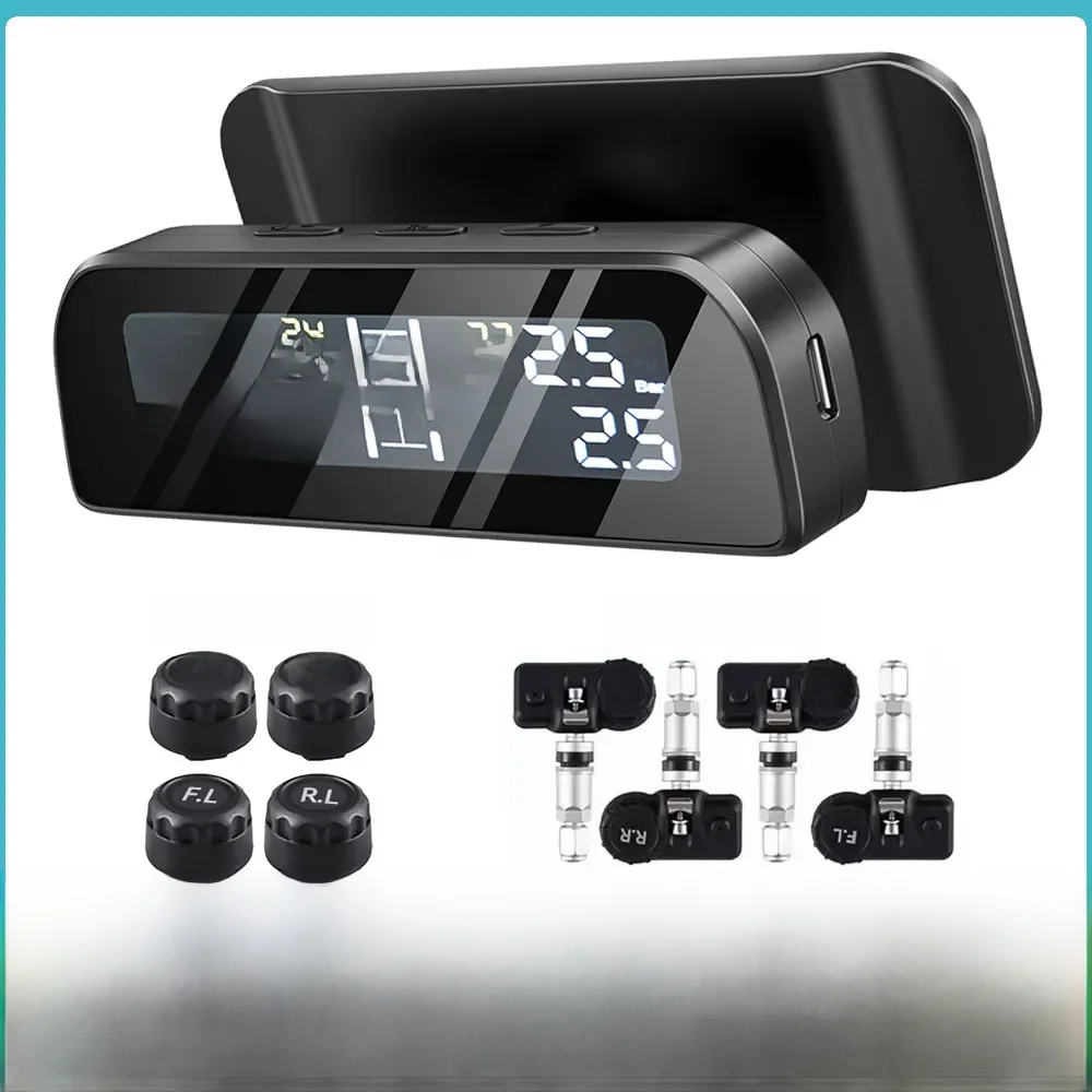 Solar TPMS Sensor Car Tire Pressure Monitoring System Tyre Pressure External Sensors for 4 Wheel