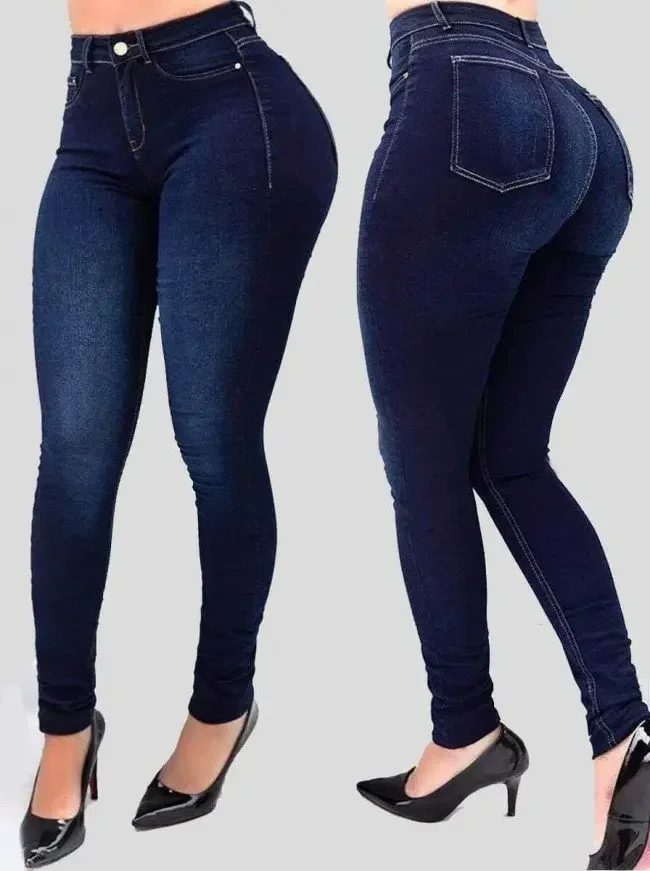 Woman's pure color jeans denim high waist jeans street play cultivate one's morality pants shaping