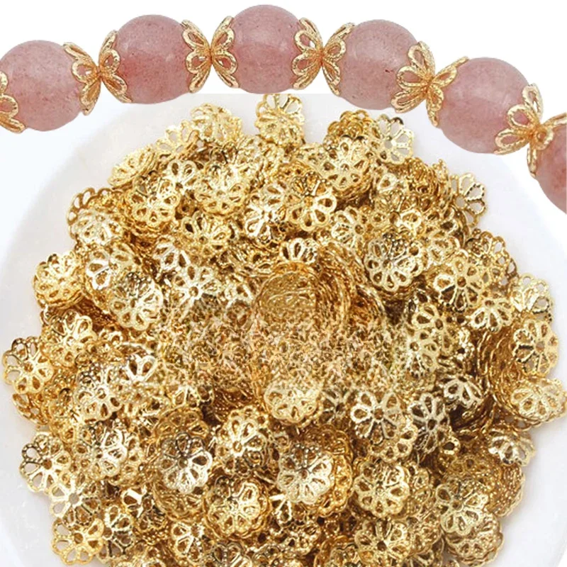 400/200pcs Silve Gold Rhodium Bulk Flowers Beads Caps 10mm Spacer Loos Charm Bead Cap for Jewelry